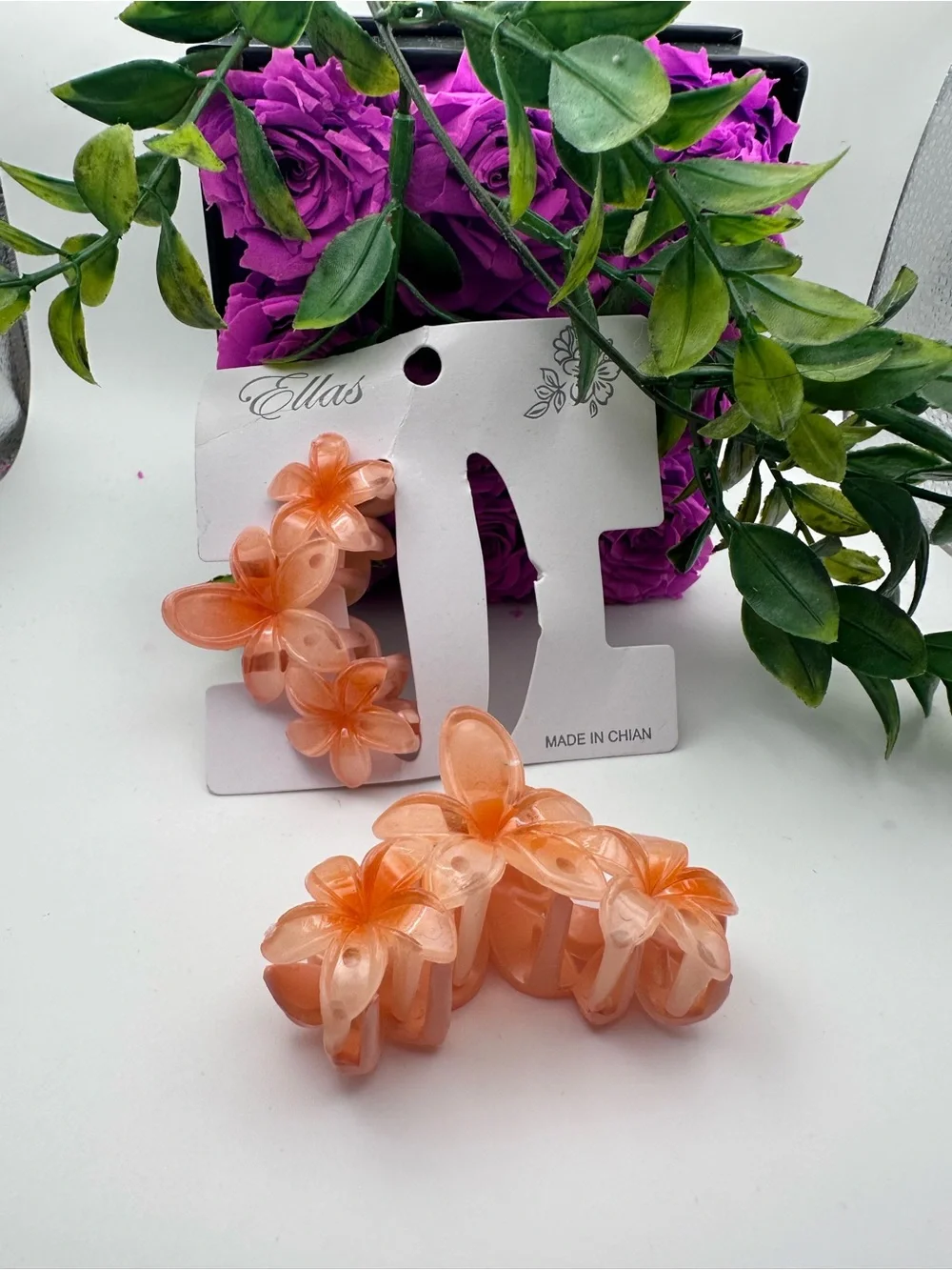 Hair Accessory Floral Claw Clips- Peach